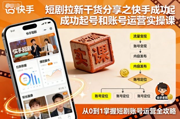 短剧拉新干货分享之快手成功起号和账号运营实操课-轻资本网