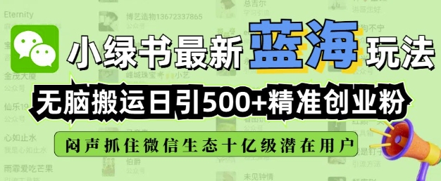 小绿书无脑搬运引流，全自动日引500精准创业粉，微信生态内又一个闷声发财的机会-轻资本网