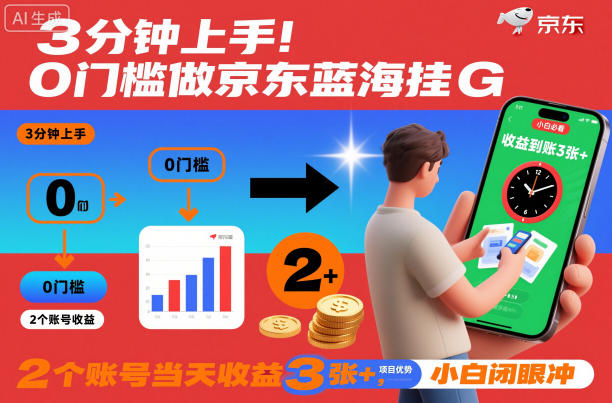 3分钟上手！0门槛做京东蓝海全自动掘金，2个账号当天收益3张+，小白闭眼冲【揭秘】-轻资本网