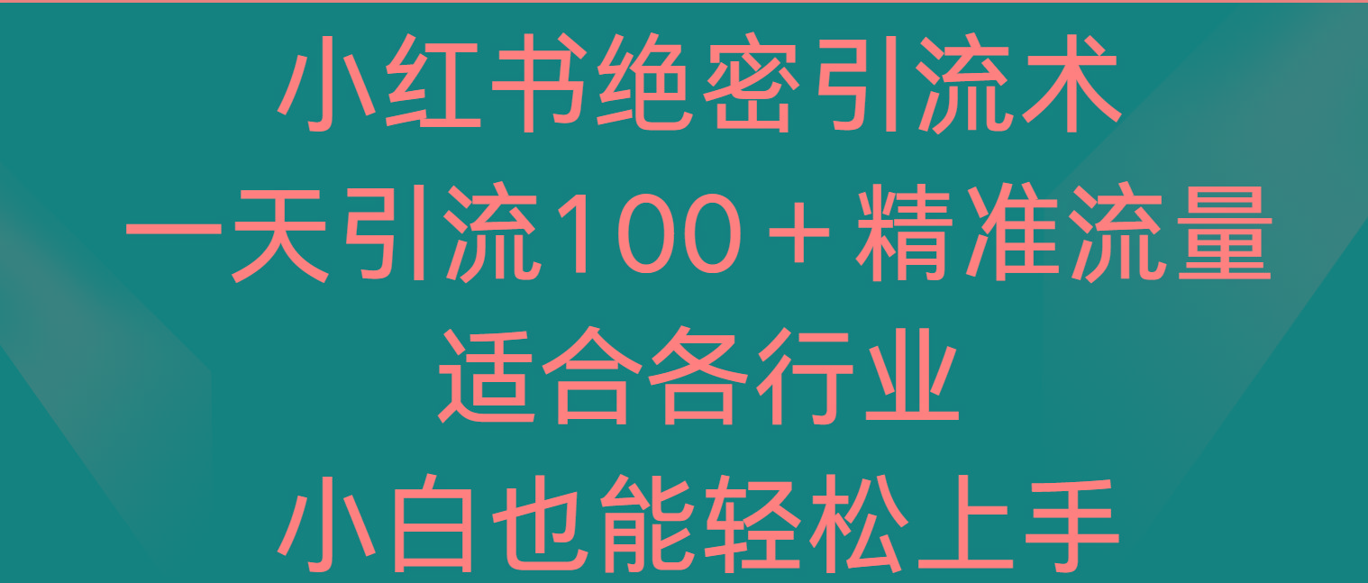 小红书绝密引流术，一天引流100＋精准流量，适合各个行业，小白也能轻松上手-轻资本网