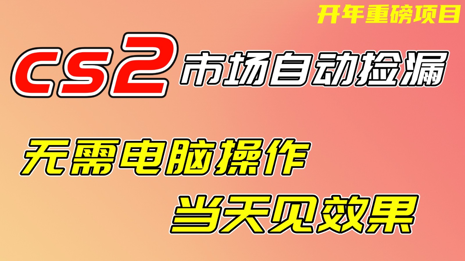 CS2市场挂机项，无需电脑操作，无需进入游戏，当天见效果，支持任何形式验证-轻资本网