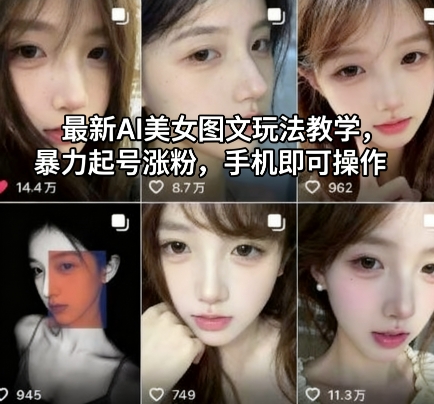最新AI美女图文玩法教学，暴力起号涨粉，手机即可操作-轻资本网
