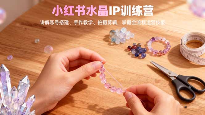 小红书水晶IP训练营，讲解账号搭建、手作教学、拍摄剪辑，全流程运营技能-轻资本网