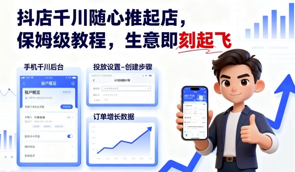 抖店千川随心推起店，保姆级教程，生意即刻起飞-轻资本网