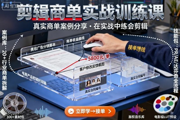剪辑商单实战训练课，真实商单案例分享，在实战中练会剪辑-轻资本网