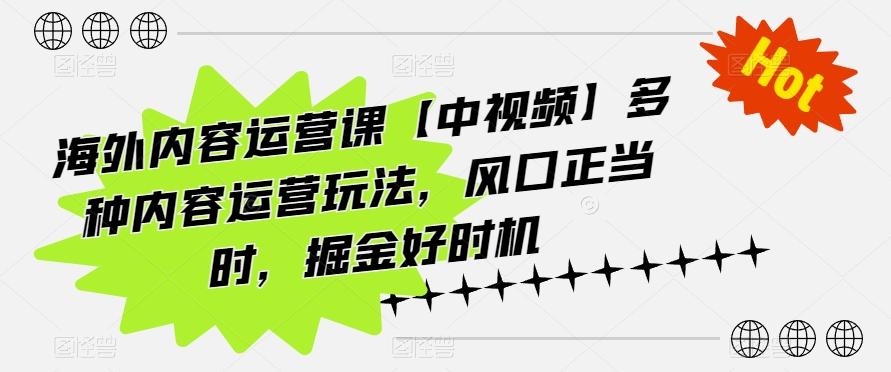 海外内容运营课【中视频】多种内容运营玩法，风口正当时，掘金好时机-轻资本网