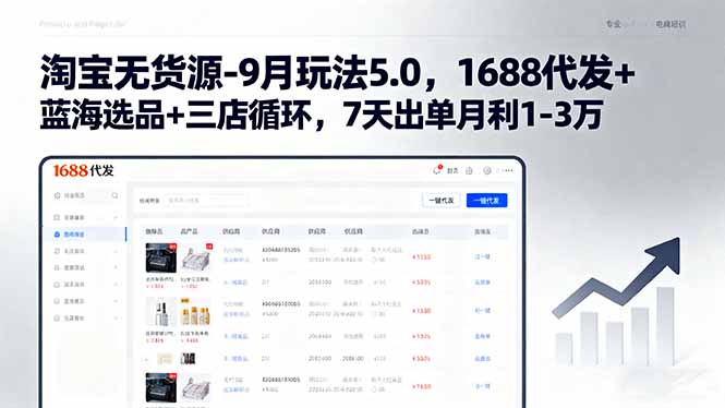 淘宝无货源-9月玩法5.0，1688代发+蓝海选品+三店循环，7天出单月利1-3万-轻资本网