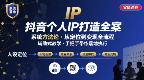 抖音个人IP系统落地实操大课，实操课程，辅助落地-轻资本网