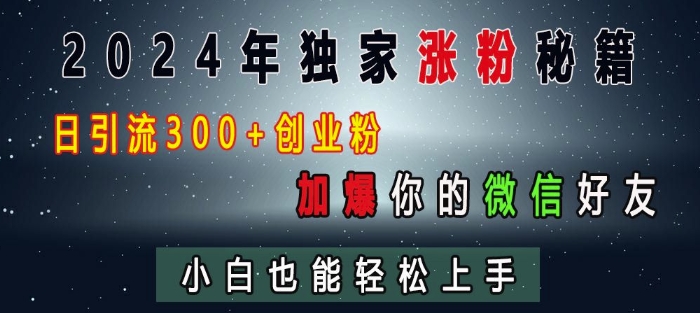 2024年独家涨粉秘籍，日引流300+创业粉，加爆你的微信好友，小白也能轻松上手-轻资本网
