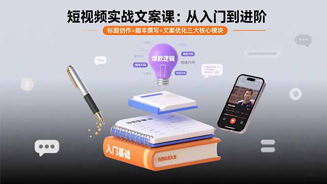 短视频实战文案课：从入门到进阶 标题创作+脚本撰写+文案优化三大核心模块-轻资本网