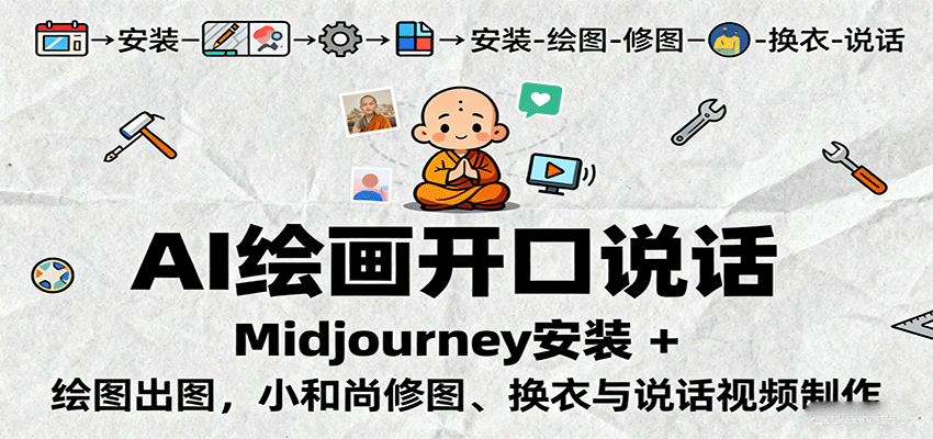 AI绘画开口说话，Midjourney安装 + 绘图出图，小和尚修图、换衣与说话视频制作-轻资本网