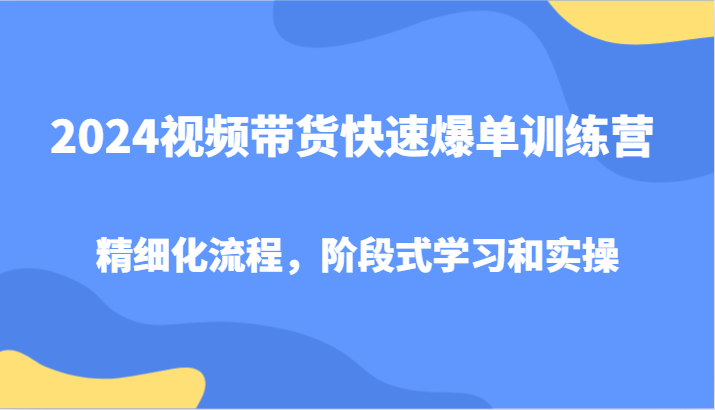 2024视频带货快速爆单训练营，精细化流程，阶段式学习和实操-轻资本网