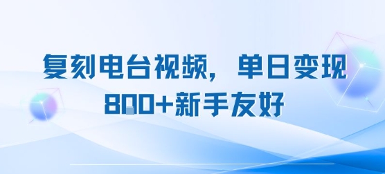 复刻电台视频，单日变现8张+新手友好，长期可做-轻资本网