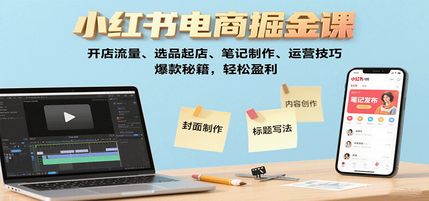 小红书电商掘金课：开店流量、选品起店、笔记制作、运营技巧，爆款秘籍，轻松盈利-轻资本网