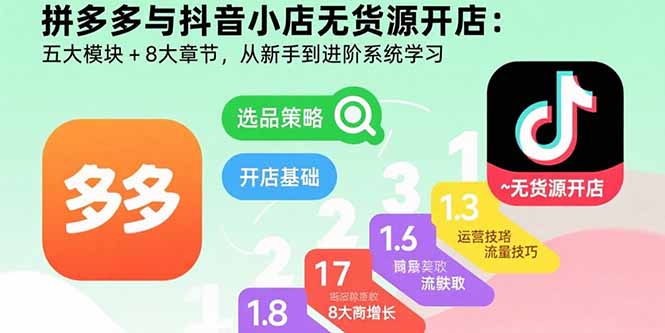 拼多多与抖音小店无货源开店：五大模块+8大章节，从新手到进阶系统学习-轻资本网