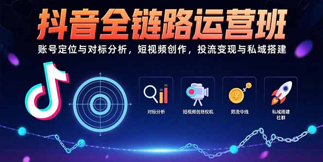 抖音全链路运营班：账号定位与对标分析，短视频创作，投流变现与私域搭建-轻资本网