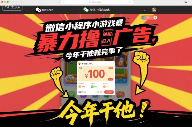 微信小程序小游戏暴力撸广告，单机日入100，今年干他就完事了-轻资本网