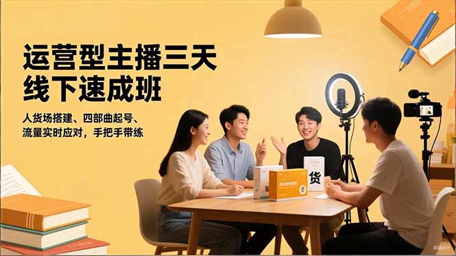 运营型主播三天线下班，人货场搭建,四部曲起号,流量实时应对，手把手带练-轻资本网