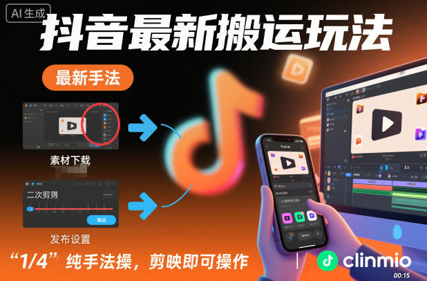 抖音最新搬运玩法，纯手法操作，剪映即可操作-轻资本网