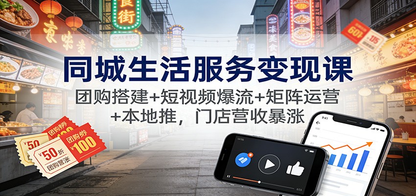 同城生活服务变现课：团购搭建+短视频爆流+矩阵运营+本地推，门店营收暴涨-轻资本网