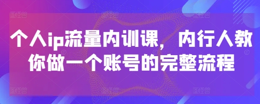个人ip流量内训课，内行人教你做一个账号的完整流程-轻资本网