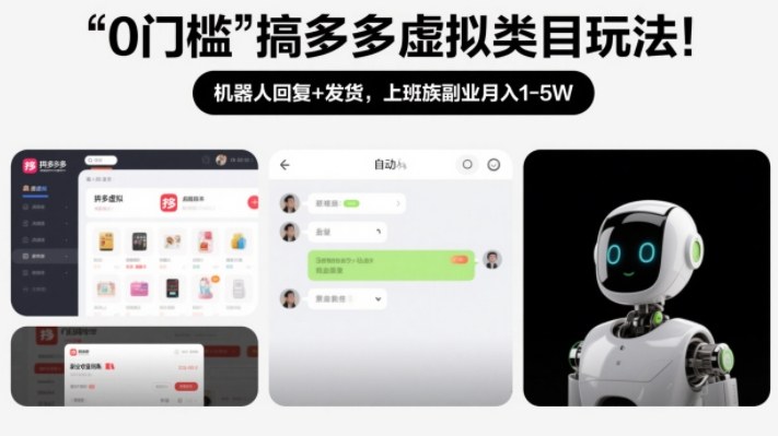 0门槛搞多多虚拟类目玩法！机器人回复+发货，上班族副业月入1-5W【揭秘】-轻资本网