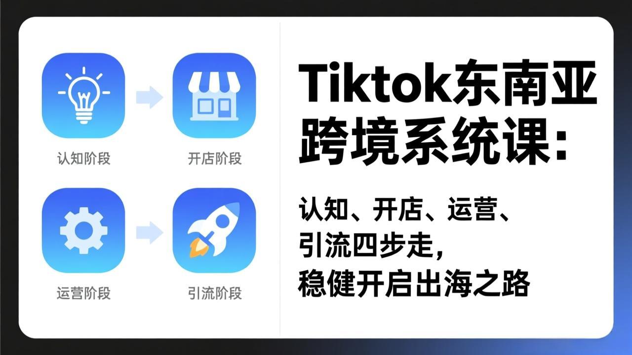 TikTok东南亚跨境系统课：认知、开店、运营、引流四步走，稳健开启出海之路-轻资本网