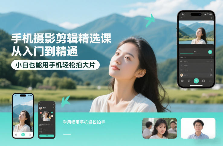 手机摄影剪辑精选课，从入门到精通，小白也能用手机轻松拍大片-轻资本网