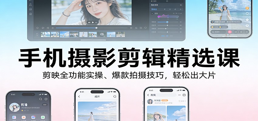 手机摄影剪辑精选课：剪映全功能实操、爆款拍摄技巧，轻松出大片-轻资本网