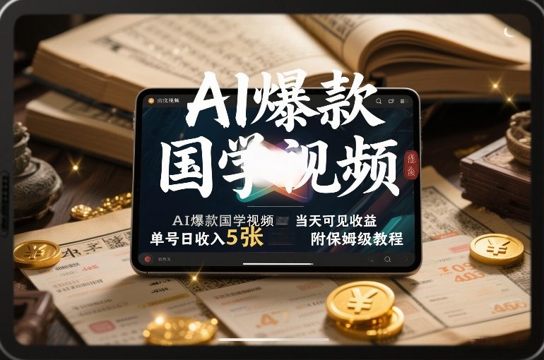 AI爆款国学视频，独家起号方法，小白直接上手，当天可见收益，单号日收入5张+附保姆级教程-轻资本网