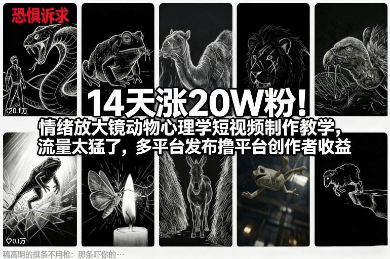 14天涨20W粉！情绪放大镜动物心理学短视频制作教学，流量太猛了，多平台发布撸平台创作者收益-轻资本网