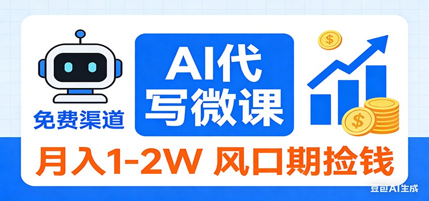 2026告别打工！AI 代写微课，提供免费渠道，月入 1-2W 风口期捡钱-轻资本网