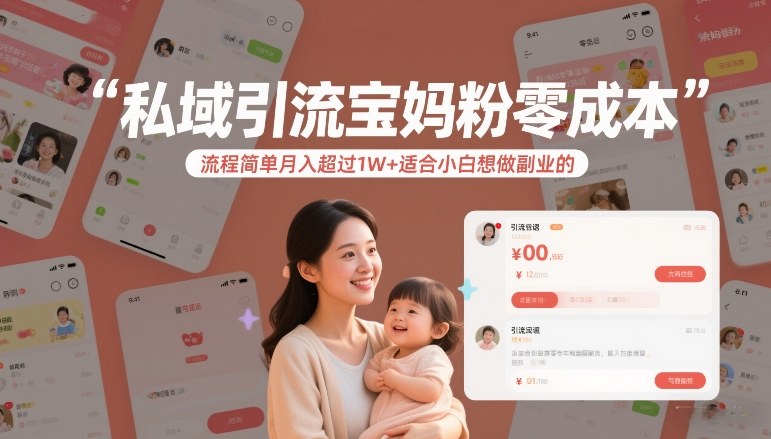 私域引流宝妈粉零成本流程简单月入超过1W+适合小白想做副业的-轻资本网