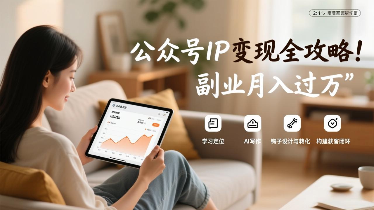 公众号IP变现全攻略，学习定位、AI写作、钩子设计与转化，构建获客闭环，副业月入过万-轻资本网