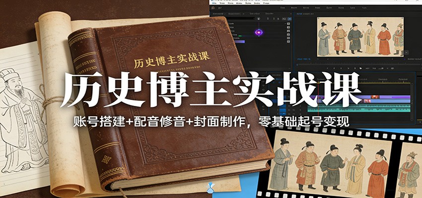 历史博主实战课：账号搭建+配音修音+封面制作，零基础起号变现-轻资本网