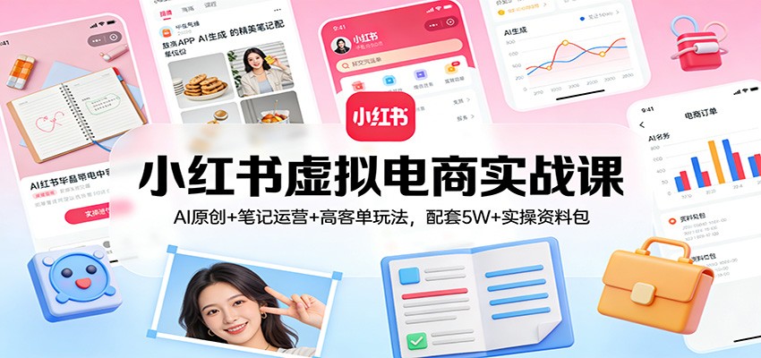 小红书虚拟电商实战课：AI原创+笔记运营+高客单玩法，配套5W+实操资料包-轻资本网