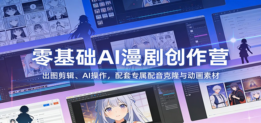零基础AI漫剧创作营：出图剪辑、AI操作，配套专属配音克隆与动画素材-轻资本网