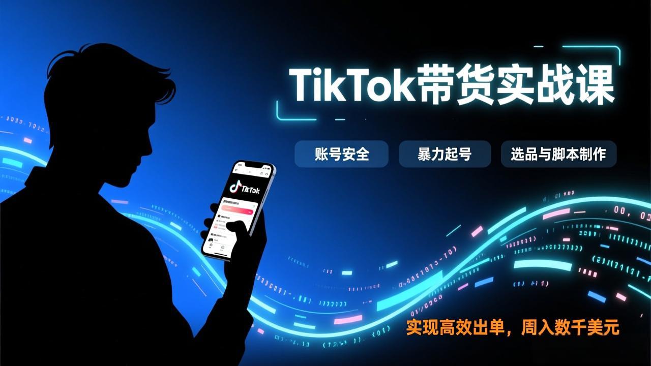 TikTok带货实战课，涵盖账号安全、暴力起号、选品与脚本制作，实现高效出单，周入数千美元-轻资本网