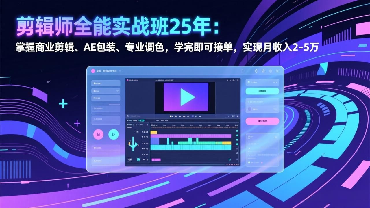 剪辑师全能实战班25年：掌握商业剪辑、AE包装、专业调色，学完即可接单，实现月收入2-5万-轻资本网
