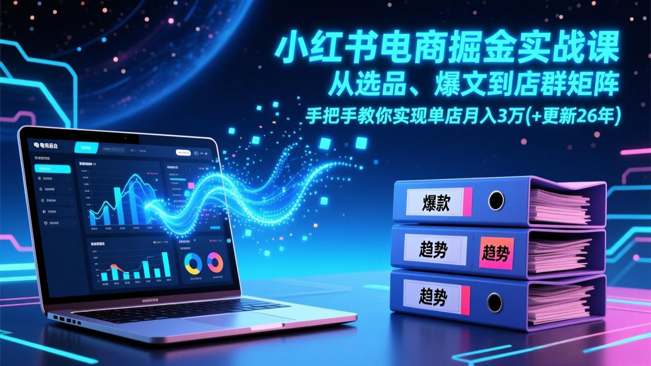 小红书电商掘金实战课，从选品、爆文到店群矩阵，手把手教你实现单店月入3万+(更新26年-轻资本网