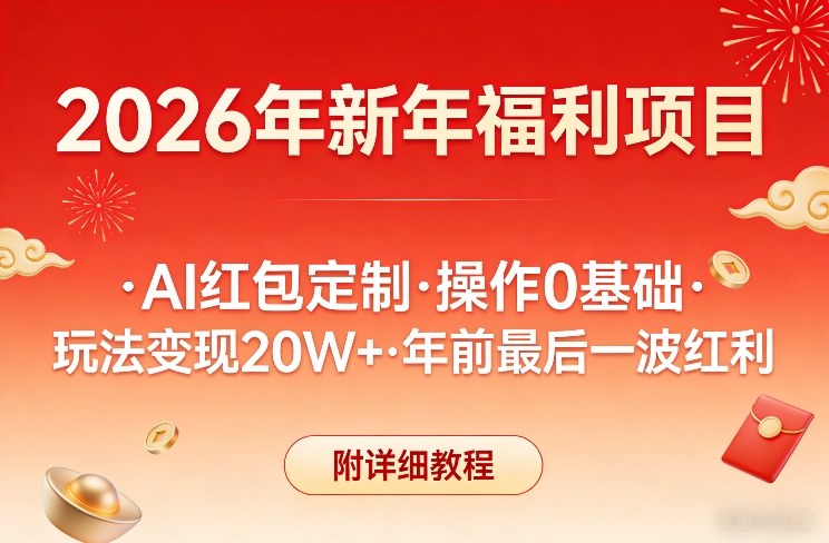 新年福利项目，AI红包定制，操作0基础，玩法变现20W+年前最后一波红利，附详细教程-轻资本网