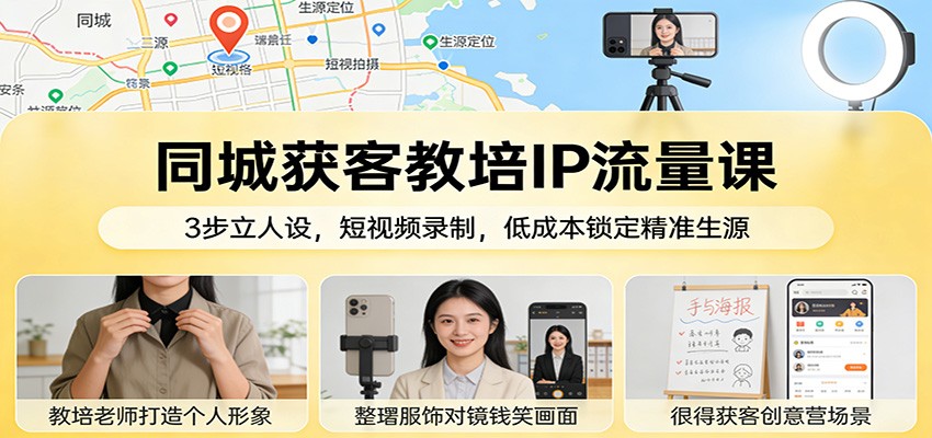 同城获客教培IP流量课：3步立人设，短视频录制，低成本锁定精准生源-轻资本网