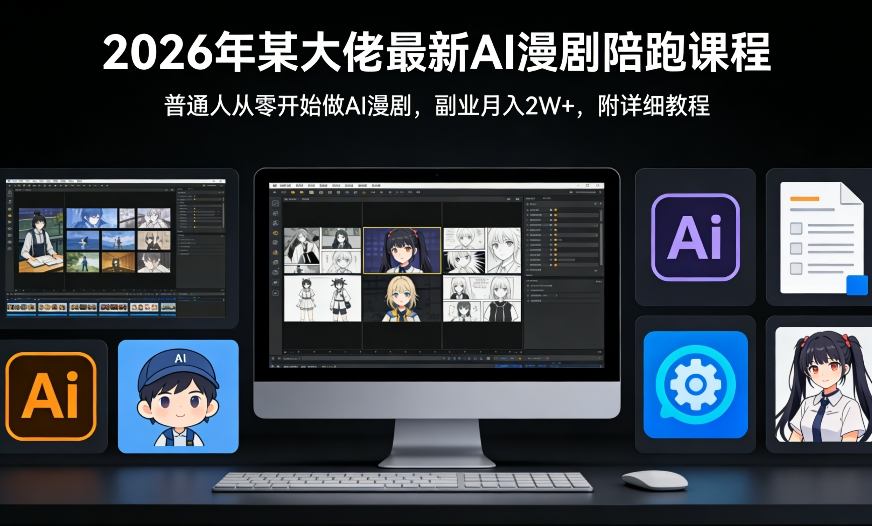 26年某大佬最新Ai漫剧陪跑课程，普通人从零开始做AI漫剧，副业月入2W+-轻资本网