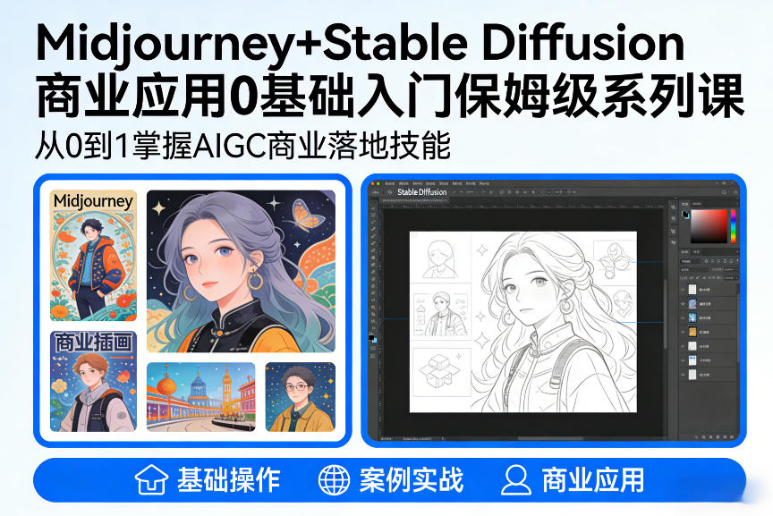 AIGC商业应用Midjourney+Stable Diffusion教程，0基础入门保姆级系列课-轻资本网
