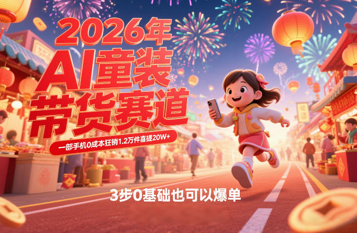 AI童装新春带货赛道，一部手机0成本狂销1.2万件喜提20W+，3步0基础也可以爆单-轻资本网