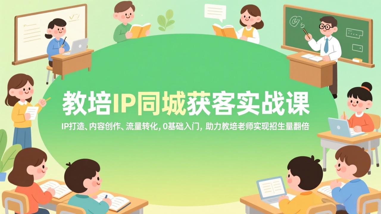 教培IP同城获客实战课，IP打造、内容创作、流量转化，0基础入门，助力教培老师实现招生量翻倍-轻资本网