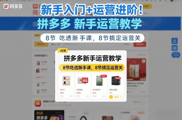 新手入门+运营进阶！拼多多新手运营教学，8节吃透新手课，8节搞定运营关-轻资本网