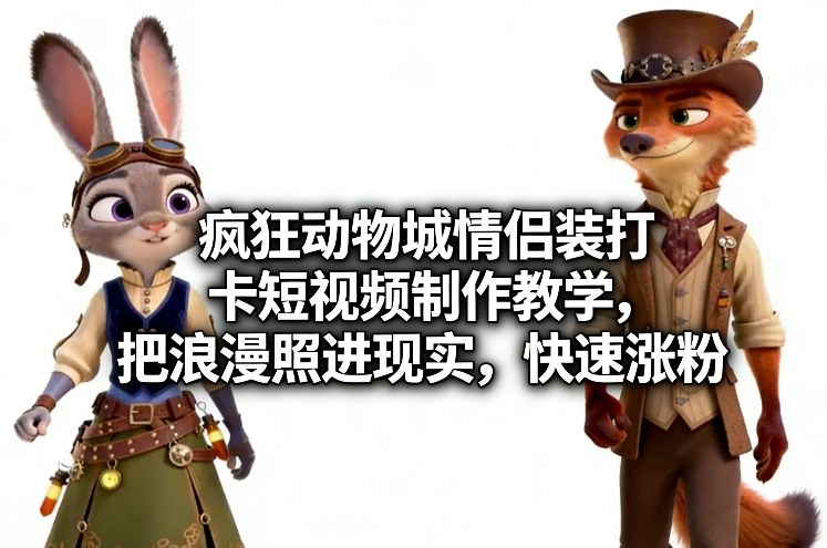 疯狂动物城情侣装打卡短视频制作教学，把浪漫照进现实，快速涨粉-轻资本网
