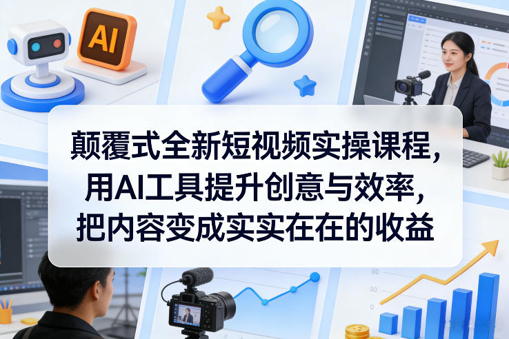 颠覆式全新短视频实操课程，用AI工具提升创意与效率，把内容变成实实在在的收益-轻资本网