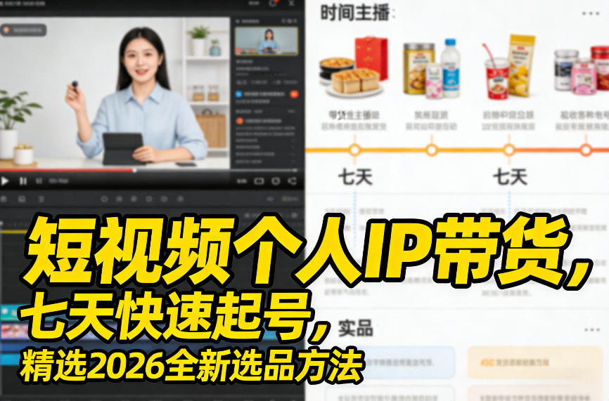 短视频个人IP带货，七天快速起号，精选2026全新选品方法-轻资本网